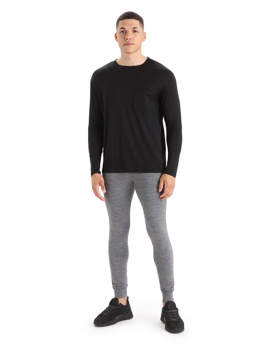 Icebreaker Merino Granary Pocket T-Shirt Miesten Long Sleeve Mustat | FI 1239NWYB